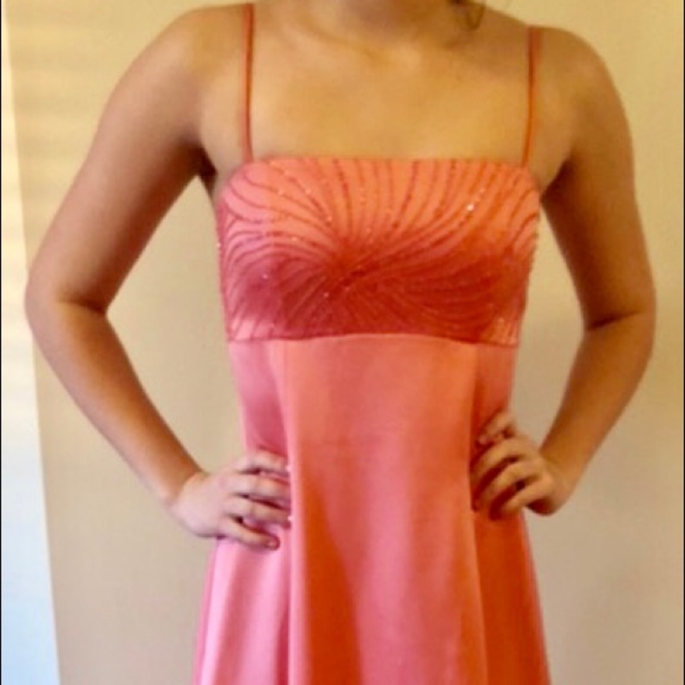 Beaded coral sexy straps dress